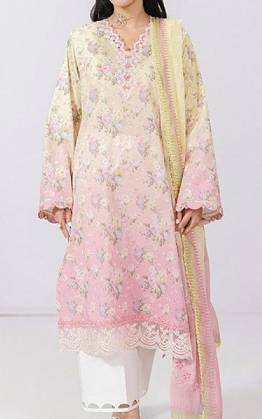 Qalamkar Sand Gold/Pink Lawn Suit | Pakistani Lawn Dress in USA- Image 1