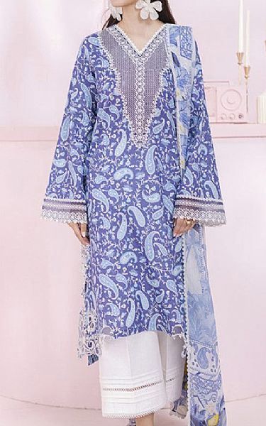 Qalamkar Blueberry Lawn Suit | Pakistani Lawn Dress in USA- Image 1