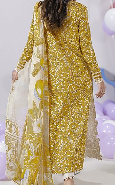 Qalamkar Satin Sheen Gold Lawn Suit | Pakistani Lawn Dress in USA- Image 2