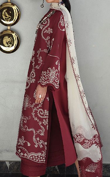 Qalamkar Maroon Lawn Suit | Pakistani Lawn Dress in USA- Image 2