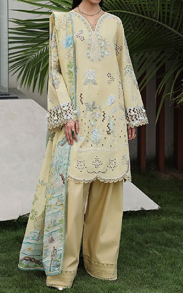 Qalamkar Ivory Lawn Suit | Pakistani Lawn Dress in USA- Image 1