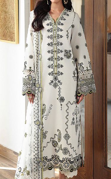 Qalamkar Off-white Lawn Suit | Pakistani Lawn Dress in USA- Image 1