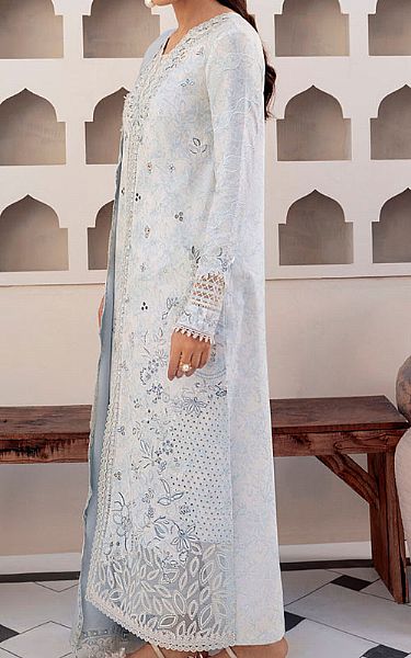 Qalamkar White/Blue Lawn Suit | Pakistani Lawn Dress in USA- Image 2