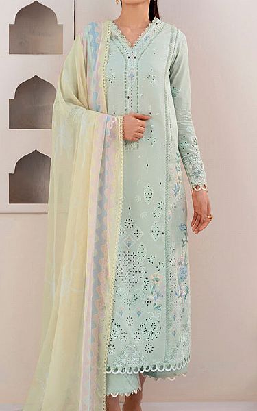 Qalamkar Mint Green Lawn Suit | Pakistani Lawn Dress in USA- Image 1