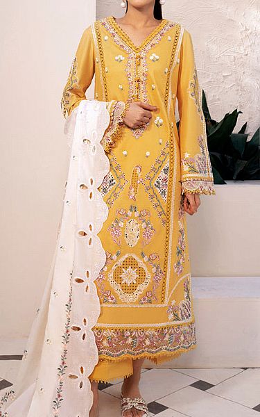 Qalamkar Mustard Lawn Suit | Pakistani Lawn Dress in USA- Image 1