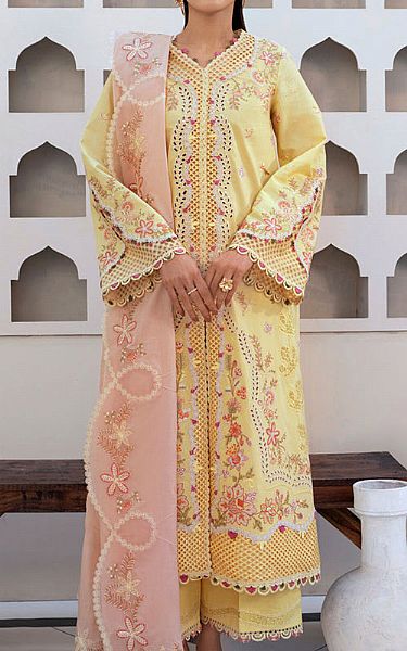 Qalamkar Yellow Lawn Suit | Pakistani Lawn Dress in USA- Image 1