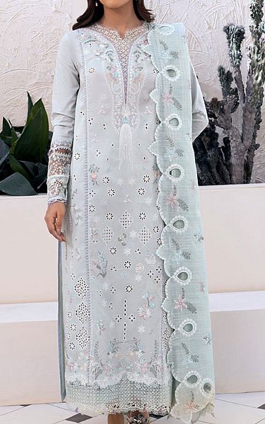Qalamkar Light Grey Lawn Suit | Pakistani Lawn Dress in USA- Image 1