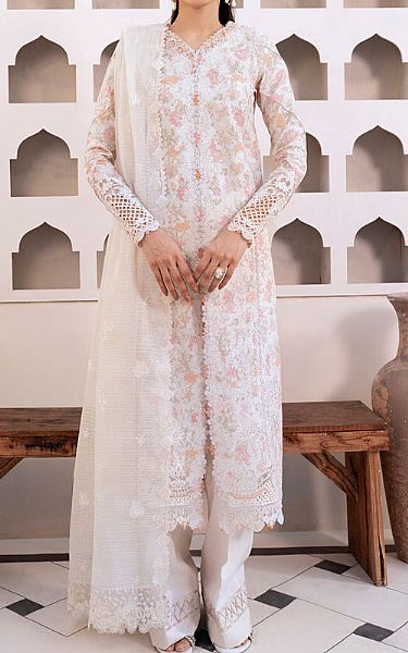 Qalamkar Off-white Lawn Suit | Pakistani Lawn Dress in USA- Image 1