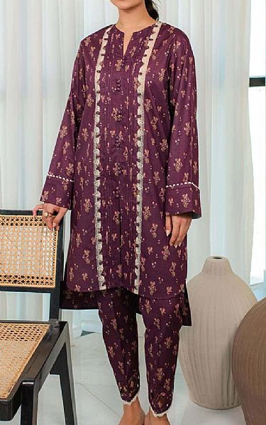 Qalamkar Old Mauve Lawn Suit (2 pcs) | Pakistani Lawn Dress in USA- Image 1