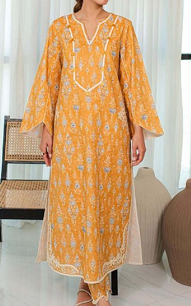 Qalamkar Cadmium Orange Lawn Suit (2 pcs) | Pakistani Lawn Suits- Image 1