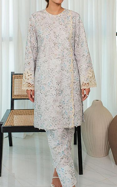 Qalamkar Grey Lawn Suit (2 pcs) | Pakistani Lawn Suits- Image 1