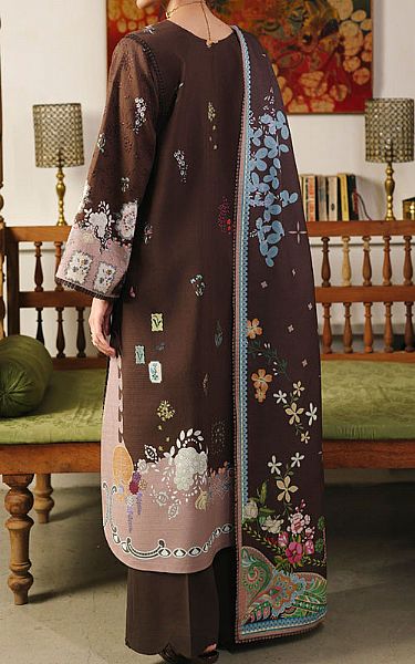 Qalamkar Brown Jacquard Suit | Pakistani Winter Dresses in USA- Image 2