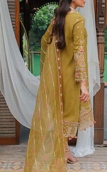 Qalamkar Olive Linen Suit | Pakistani Winter Dresses- Image 2