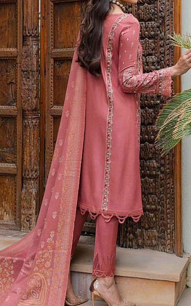 Qalamkar Tea Pink Peach Leather Suit | Pakistani Winter Dresses- Image 2