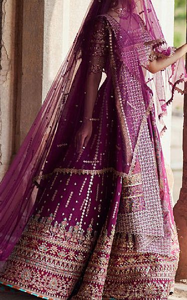 Qalamkar Dark Raspberry Raw Silk Suit | Pakistani Embroidered Chiffon Dresses USA- Image 2