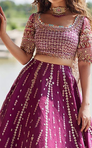 Qalamkar Dark Raspberry Raw Silk Suit | Pakistani Embroidered Chiffon Dresses USA- Image 3
