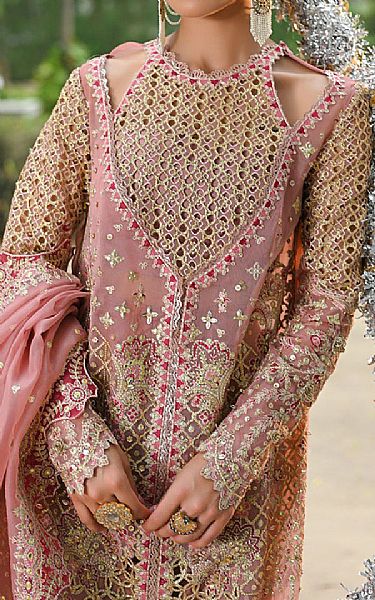 Qalamkar Oriental Pink Organza Suit | Pakistani Embroidered Chiffon Dresses USA- Image 3