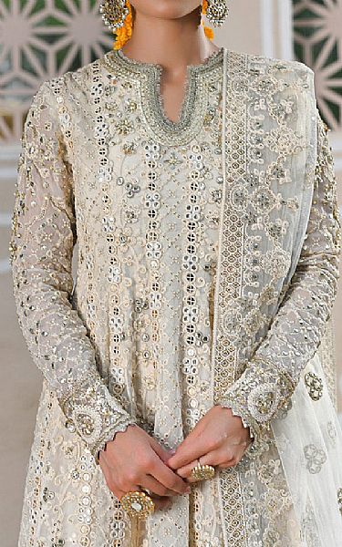 Qalamkar Off White Chiffon Suit | Pakistani Embroidered Chiffon Dresses USA- Image 3