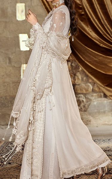 Qalamkar Off-white Chiffon Suit | Pakistani Embroidered Chiffon Dresses USA- Image 2
