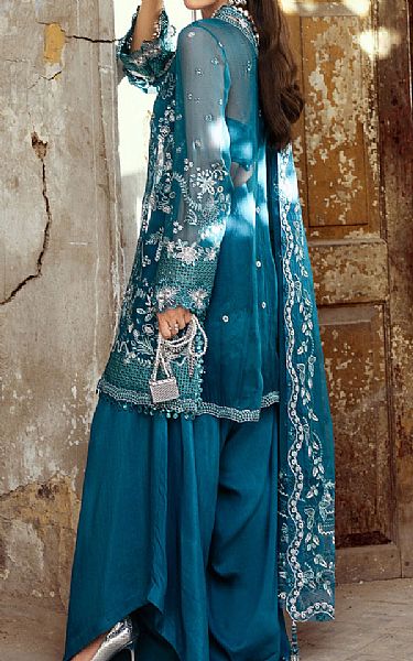 Qalamkar Teal Chiffon Suit | Pakistani Embroidered Chiffon Dresses USA- Image 2