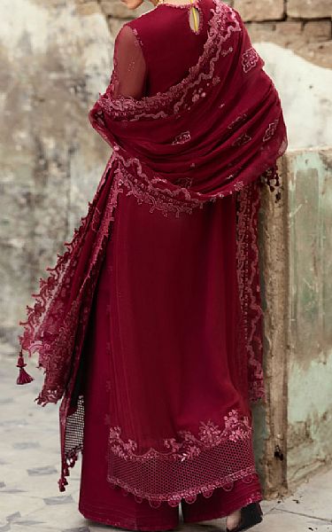 Qalamkar Wine Red Chiffon Suit | Pakistani Embroidered Chiffon Dresses USA- Image 2