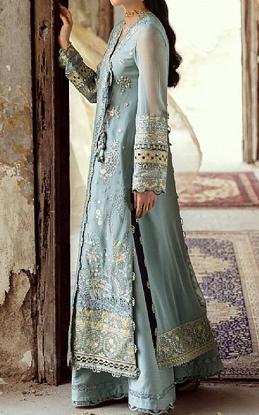 Qalamkar Cadet Grey Chiffon Suit | Pakistani Embroidered Chiffon Dresses USA- Image 2