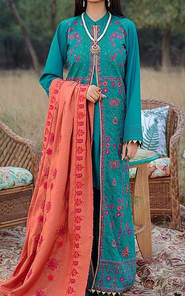 Rajbari Teal Blue Karandi Suit | Pakistani Dresses in USA- Image 1