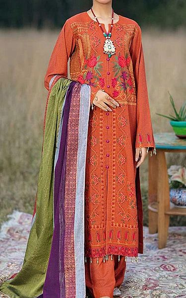 Rajbari Bright Orange Karandi Suit | Pakistani Dresses in USA- Image 1