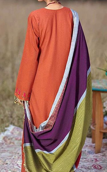 Rajbari Bright Orange Karandi Suit | Pakistani Dresses in USA- Image 2