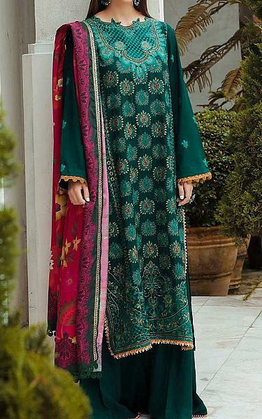 Rajbari Teal Green Karandi Suit | Pakistani Dresses in USA- Image 1