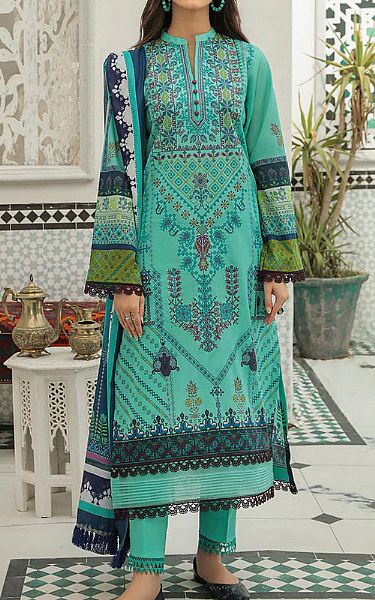 Rajbari Sea Green Lawn Suit | Pakistani Dresses in USA- Image 1