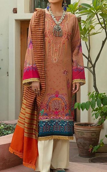 Rajbari Dark Salmon Linen Suit | Pakistani Dresses in USA- Image 1
