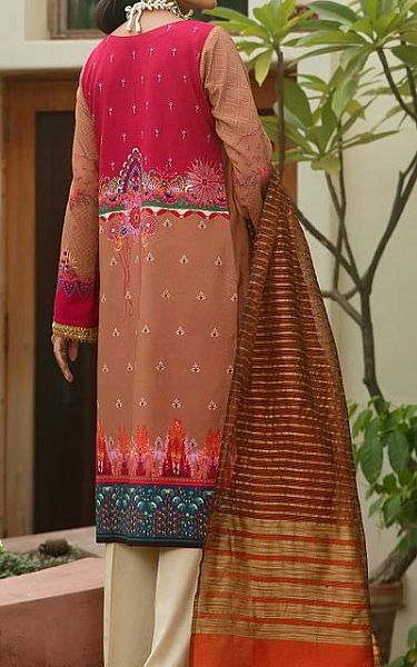 Rajbari Dark Salmon Linen Suit | Pakistani Dresses in USA- Image 2