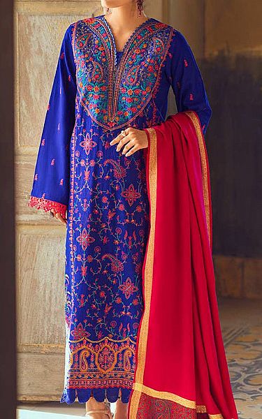 Rajbari Dark Blue Khaddar Suit | Pakistani Dresses in USA- Image 1