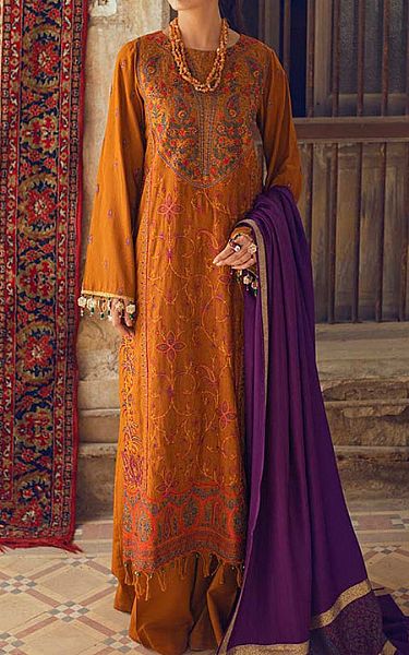 Rajbari Bright Orange Khaddar Suit | Pakistani Dresses in USA- Image 1