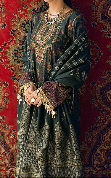 Rajbari Feldgrau Grey Khaddar Suit | Pakistani Dresses in USA- Image 2