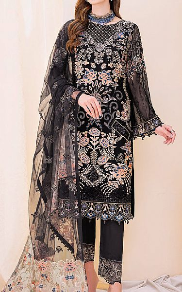 Ramsha Black Chiffon Suit | Pakistani Embroidered Chiffon Dresses- Image 1