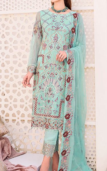 Light Turquoise Chiffon Suit | Ramsha Pakistani Chiffon Dresses