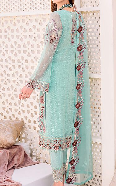 Ramsha Light Turquoise Chiffon Suit | Pakistani Embroidered Chiffon Dresses- Image 2