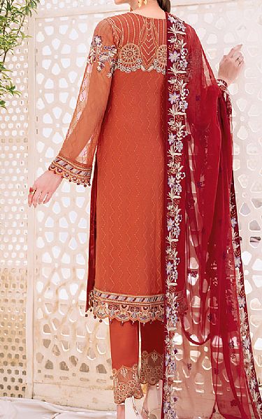 Ramsha Safety Orange Chiffon Suit | Pakistani Embroidered Chiffon Dresses- Image 2