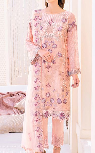 Ramsha Baby Pink Chiffon Suit | Pakistani Embroidered Chiffon Dresses- Image 1