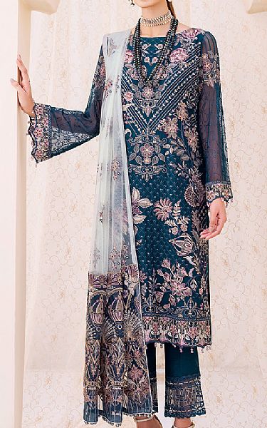 Teal Blue Chiffon Suit | Ramsha Pakistani Chiffon Dresses