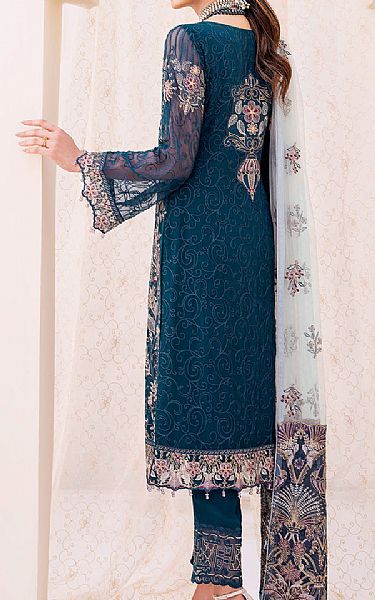 Ramsha Teal Blue Chiffon Suit | Pakistani Embroidered Chiffon Dresses- Image 2