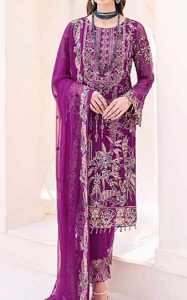 Ramsha Plum Chiffon Suit | Pakistani Embroidered Chiffon Dresses- Image 1