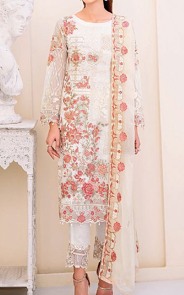 Ramsha White Chiffon Suit | Pakistani Embroidered Chiffon Dresses- Image 1