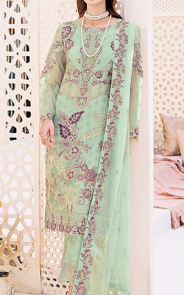 Ramsha Mint Green Chiffon Suit | Pakistani Embroidered Chiffon Dresses- Image 1