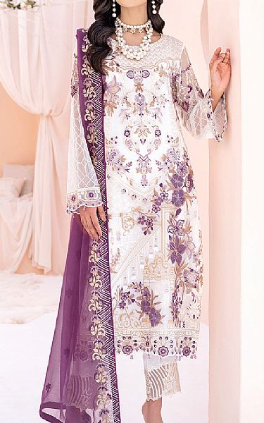 Ramsha White Chiffon Suit | Pakistani Embroidered Chiffon Dresses- Image 1