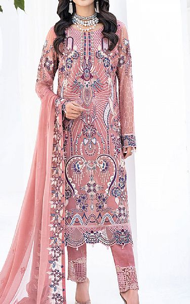 Ramsha Tea Rose Chiffon Suit | Pakistani Embroidered Chiffon Dresses- Image 1