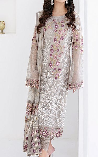 Ramsha Grey Chiffon Suit | Pakistani Embroidered Chiffon Dresses- Image 1