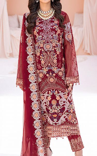 Ramsha Red Chiffon Suit | Pakistani Embroidered Chiffon Dresses- Image 1